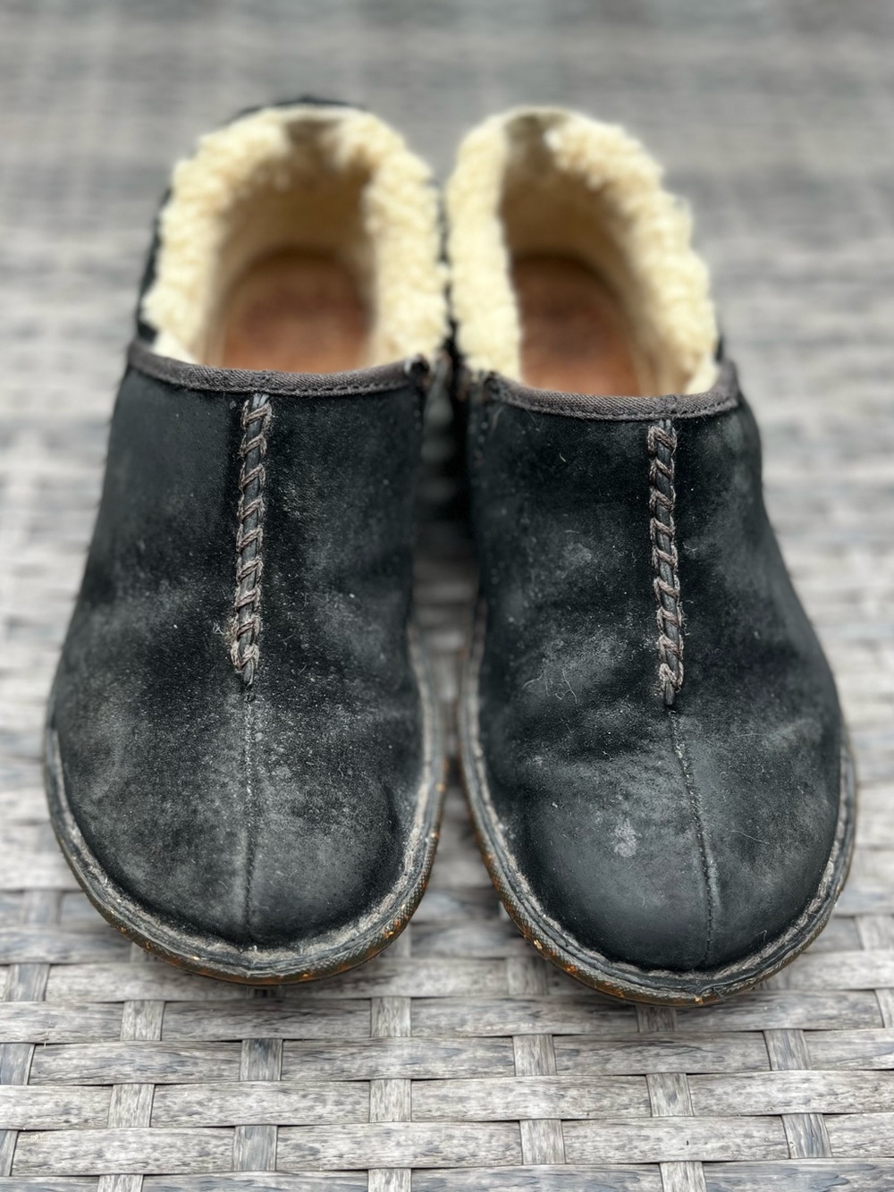 UGG Black Suede Slip-On Mule with Cream Shearling Inner - Picture 8 of 9
